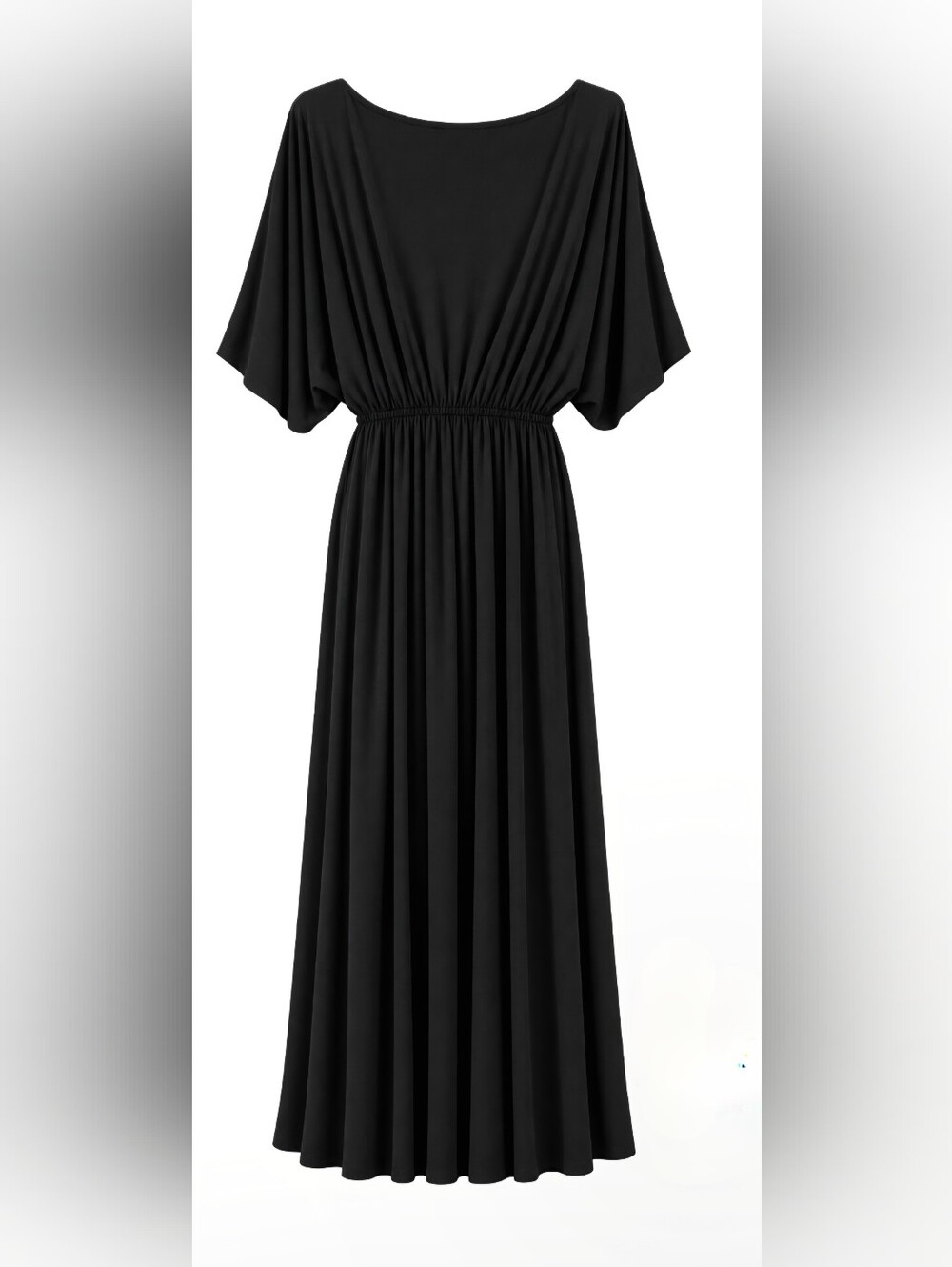 Black Kimono Maxi Dress with Elastic Waist